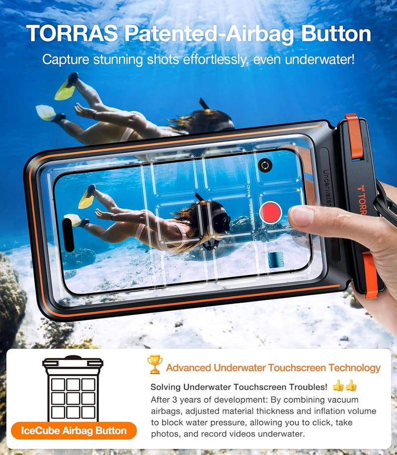 TORRAS 2 Pack IPX8 Waterproof Phone Pouch Floating, Underwater Screen Touchable, Waterproof Phone Case with Lanyard for iPhone 16 Pro Max 15 14 S25, Cell Phone Dry Bag Cruise Essentials 7.0", Black - Image 2